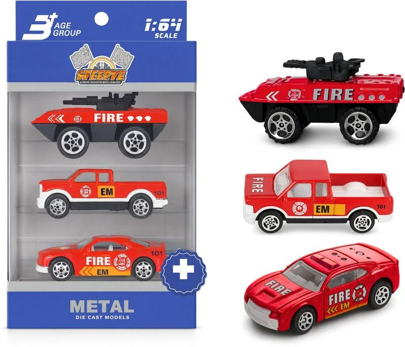 Speedyz Die Cast 3pc 1:64 Car Set Fire Free Wheel
