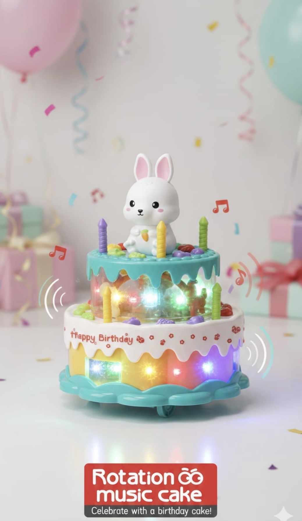 Lights, Musical cake, Rotating cake for happy birthday