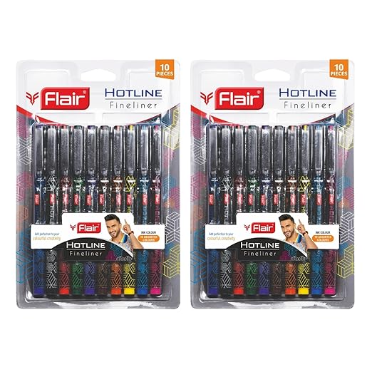 FLAIR Hotline 0.7 to 1 mm Metal Tip Fineliner Pen- Pack of 10