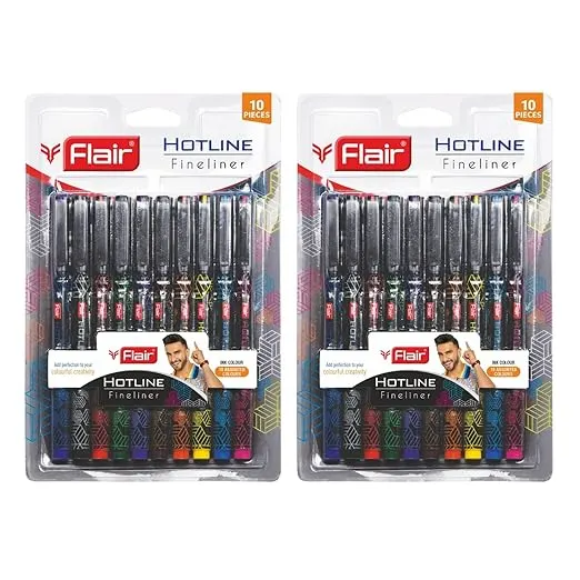 FLAIR Hotline 0.7 to 1 mm Metal Tip Fineliner Pen- Pack of 10