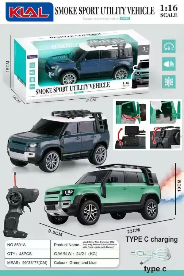 KLAL Land Rover New Defender RC Toy Car with Smoke Effect – Rechargeable Remote